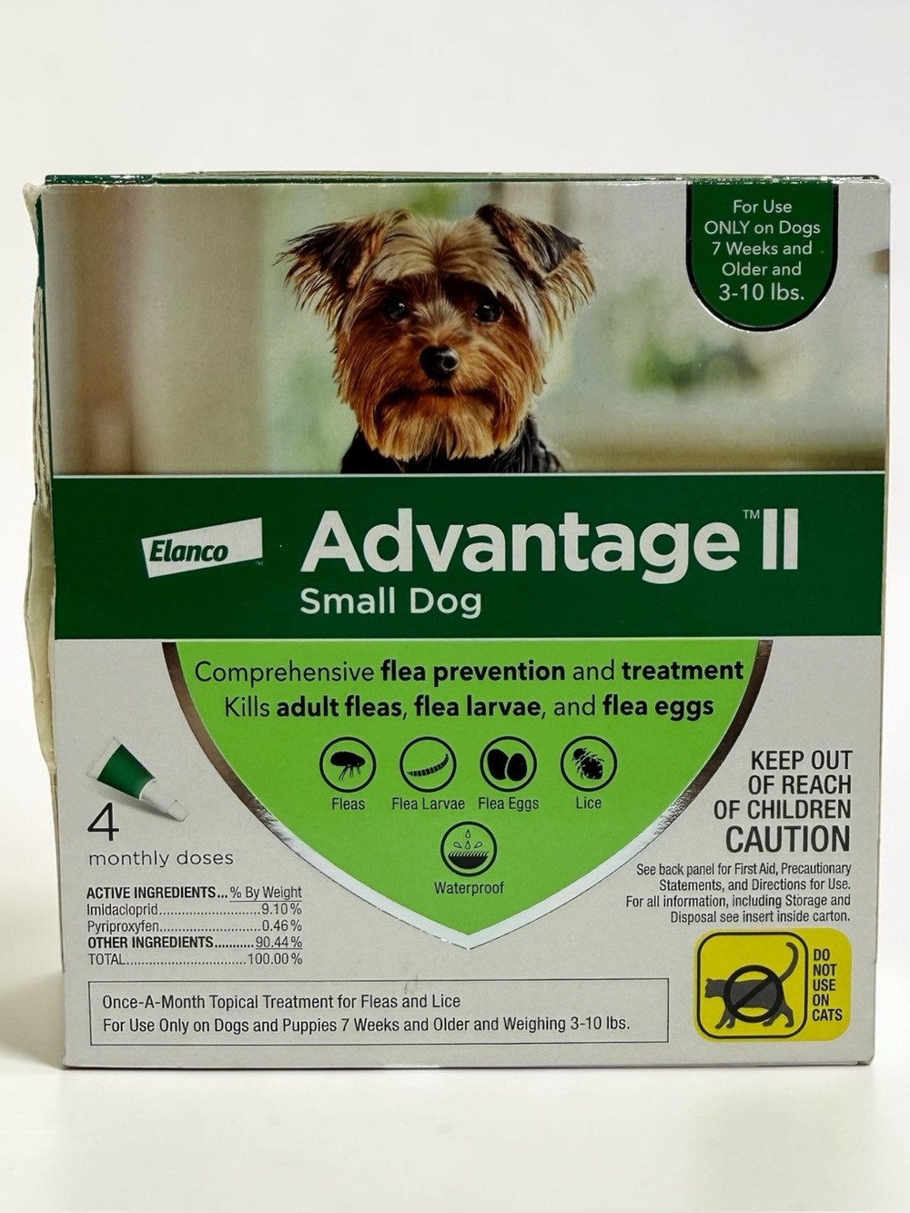 Advantage II Small Dog Flea & Lice Treatment 4 Monthly Doses 3-10 lbs